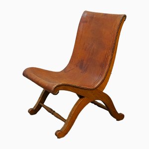 French Leather Side Chair, 1930s