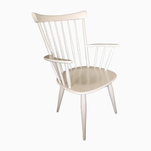 Set of White Spindle Back Armchairs by Yngve Ekström, 1950s
