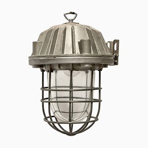 Deckenlampe aus grauem Metall & Klarglas, 1950er