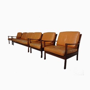 Sofa mit Gestell aus Palisander & Lehnstühle mit Lederkissen, 1960er, 4er Set