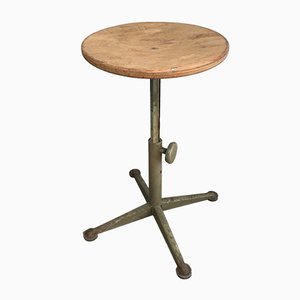 Antique Industrial Steel and Wood Stool, 1900s