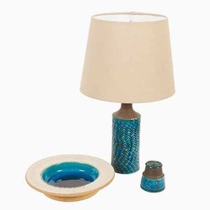 Vintage Ceramic Table Lamp, Vase & Dish Set by Nils Kähler for HAK, 1960s