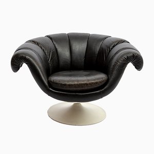 Space Age Black Leather Swivel Chair, 1960s