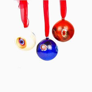 Bolas de Navidad multicolores y murrina de cristal de Murano. Juego de 3