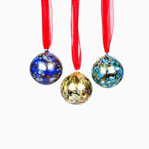 Bolas de Navidad multicolores y murrina de cristal de Murano. Juego de 3