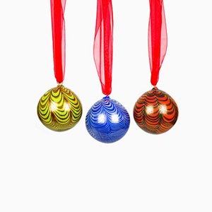 Bolas de Navidad de 24 k en forma de hoja de oro y multicolores de cristal de Murano. Juego de 3