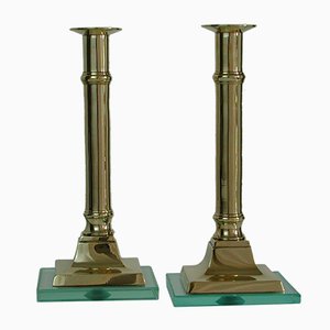 Brass & Glass Candleholders, 1950s, Set of 2