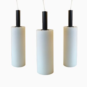 Vintage Black & White Cylindrical Pendant Lamps from Lyfa, Set of 3