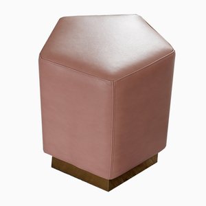 Ermes Pentagon Pouf Confetto in Pink Mousse Leather and Brass by Casa Botelho