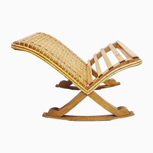 Fußhocker aus Holz & Rattan, 1970er