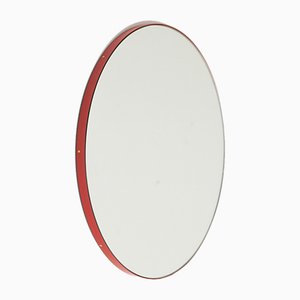 Round Silver Orbis Mirror With Red Frame by Alguacil & Perkoff