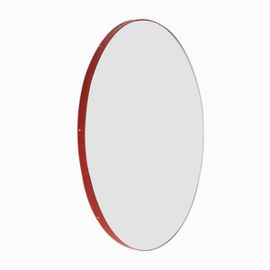 Mittelgroßer runder silber getöntet Orbis Spiegel mit rotem Rahmen von Alguacil & Perkoff getönt