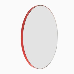 Large Round Silver Orbis Mirror With Red Frame by Alguacil & Perkoff