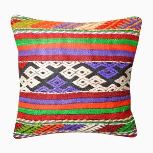 Green, Purple & Red Southwestern Kilim Pillow Cover from Zencef