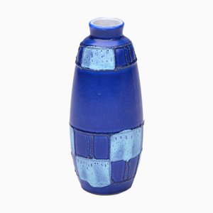 Kleine ostdeutsche blaue Keramikvase von Strehla Keramik, 1950er