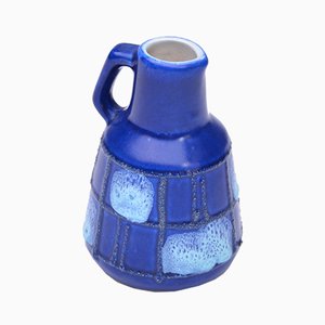 Kleine ostdeutsche blaue Keramikvase von Strehla Keramik, 1950er
