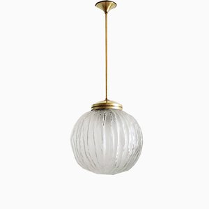 Italian Glass and Brass Ceiling Lamp, 1950s