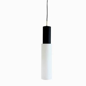Large Dutch Model 238 Black and White Glass Ceiling Lamp from Evenblij, 1960s