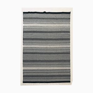 Tapis Kilim Noir et Blanc Noué à la Main en Coton et Laine, années 70