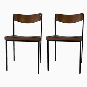 Teak and Metal Stacking Chairs, 1960s, Set of 2
