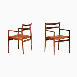 Rosewood and Cognac Brown Aniline Leather Armchairs from Norgaard Mobelfabrik, 1960s, Set of 2