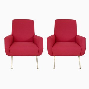 Fauteuils Rouges Mid-Century par Gio Ponti, Italie, 1950s, Set de 2