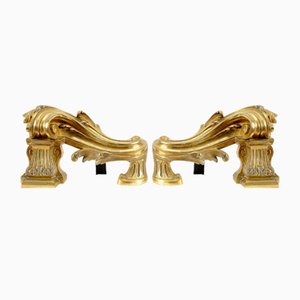 Alari antichi in bronzo dorato, set di 2