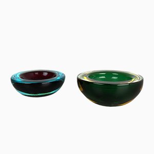 Vintage Murano Glass Sommerso Ashtray, Set of 2