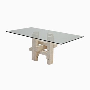 Vintage Travertine Dining Table by Willy Ballez
