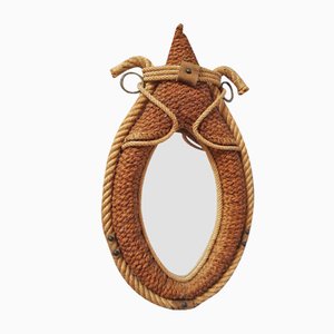 Rope and Leather Mirror by Audoux Minet, 1950s