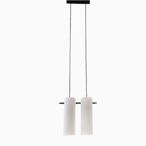 Scandinavian Modern Glass and Wood Pendant Lamp by Uno & Östen Kristiansson for Luxus, 1960s