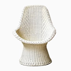 German White Rattan Lounge Chair, 1970s