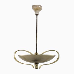 Brass and Curved Glass Chandelier from ESC Zukov, 1940s