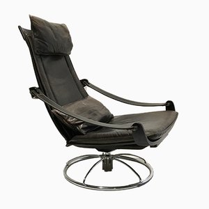 Swedish Leather Lounge Chair by Åke Fribytter for Nelo Möbel, 1970s