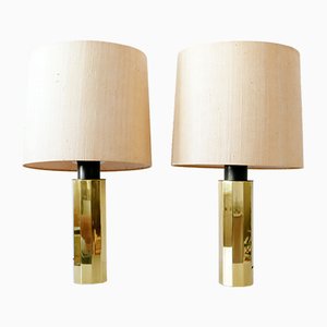 German Decagonal Brass Table Lamps, 1960s, Set of 2