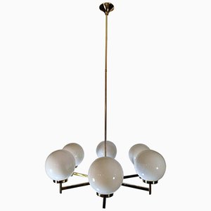 Lampadario in ottone lucidato, anni '60