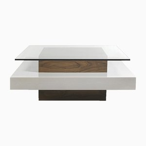 White Crystal and Wood Coffee Table by Jacobo Ventura for CA Spanish Handicraft