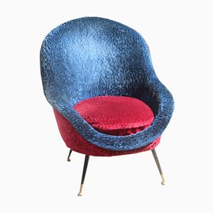 Italienischer Mid-Century Sessel in Blau & Rot, 1950er