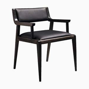 Ebony Wood and Leatherette Dining Chair by Jacobo Ventura for CA Spanish Handicraft
