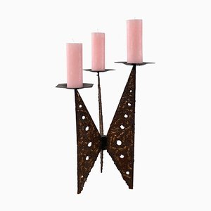 Brutalist Cast Iron and Copper Candleholder, 1960s