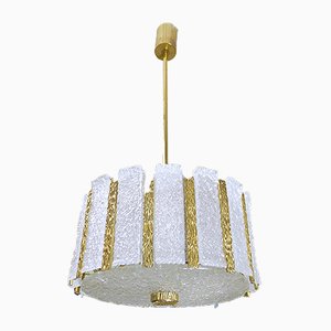 Austrian Brass & Frosted Glass Chandelier from Kalmar, 1960s