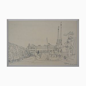 Salzburg Square Ink Drawing by Jean Dufy