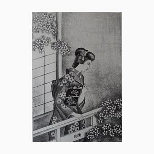 Lithographie Japanese Woman with Fan par Kiyoshi Hasegawa, 1930