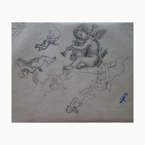 Lithographie Etudes de Cupidon musicien par Demetrios Galanis