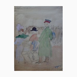 Aquarelle Sur la Plage de Deauville par Demetrios Galanis