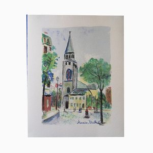 Lithographie Originale de Saint Germain des Prés par Maurice Utrillo