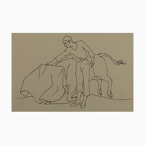 Leonardo with Bull Drawing by by Pierre-Yves Trémois, 1959