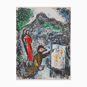 Paar und Künstler vor Saint Jeannet Lithographie von Marc Chagall, 1972