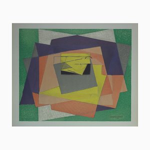 Abstract Cubist Composition Lithograph by Jacques Villon, 1961