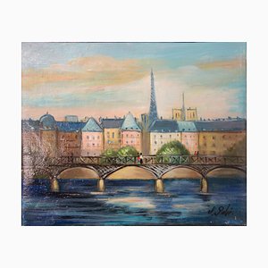Olio La Passerelle des Arts su tela di Michel Pabois